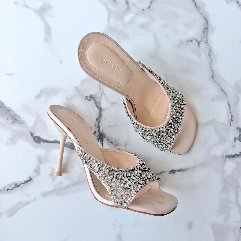 Simkhai Maz Crystal Embellished Slip On High Heel Sandals Size 39